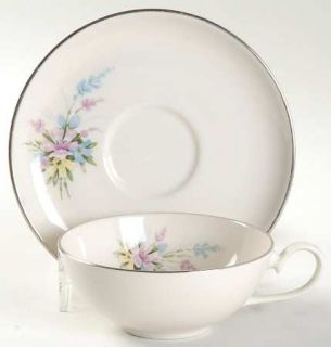 Hom Ec China Bouquet Flat Cup & Saucer Set, Fine China Dinnerware   Multifloral