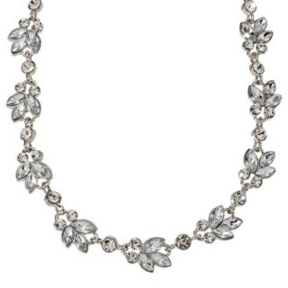 Womens Clear Stone Leaf Pattern Necklace   Silver