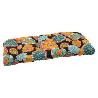 Outdoor Wicker Loveseat Cushion/Turquoise Floral Medallion