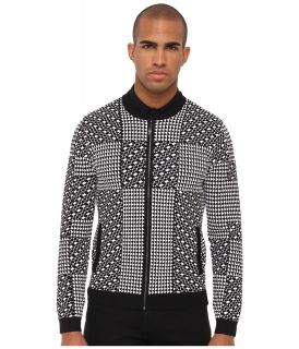 Versace Collection Cardigan with Geometric Design Mens Sweater (Black)