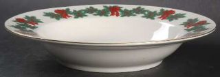Libbey Lie1 Rim Soup Bowl, Fine China Dinnerware   Christmas Holly/Red Ribbons&B