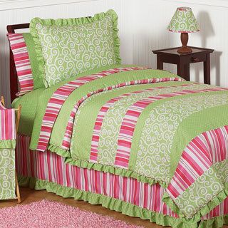 Sweet Jojo Designs Girls Olivia 4 piece Twin Comforter Set (Pink/ green/ whiteMaterials: 100 percent cotton Fill material: PolyesterCare instructions: Machine washableBrand: Sweet Jojo DesignsComforter: 62 inches wide x 86 inches longSham: 20 inches wide 