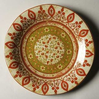 222 Fifth (PTS) Kashmir Dinner Plate, Fine China Dinnerware   Green,Maroon,Yello