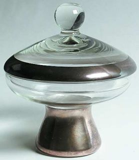 Dorothy Thorpe Silver Band Compote with Lid   Wide 1 Silver Band,V Shaped Bowl