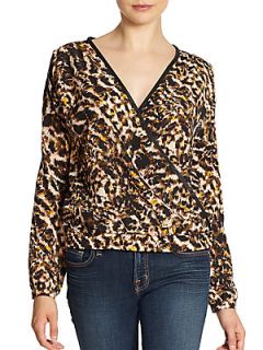 El Ray Printed Leather Trimmed Blouse  