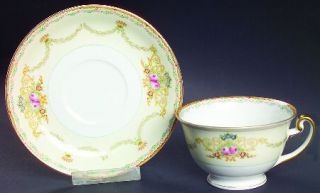 Meito Celeste (F & B Japan) Footed Cup & Saucer Set, Fine China Dinnerware   Tan
