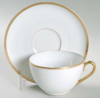 Royal Schwarzburg Midas Flat Cup & Saucer Set, Fine China Dinnerware   White, Go