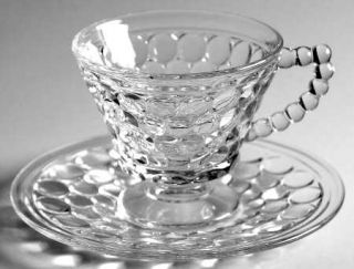 Westmoreland Thousand Eye Clear Cup and Saucer Set   Stem #1000, Clear, Bubble D