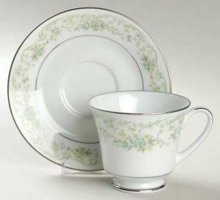 Noritake Nantes Footed Cup & Saucer Set, Fine China Dinnerware   Blue/Green Flow