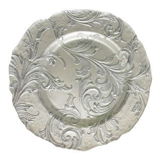 Chargeit By Jay Vanessa 13 inch Silver Charger Plate (Silver Add elegance to every table with this beautiful glass charger Materials: Glass Care instructions: Hand wash Made in Turkey Dimensions: 13 inches deep  )