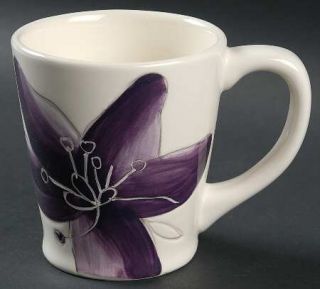 Laurie Gates Anna Plum Mug, Fine China Dinnerware   Purple Flowers On White,Rim,