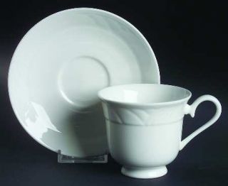 Lenox China Snowdrift Footed Cup & Saucer Set, Fine China Dinnerware   Carved Fi