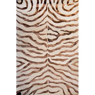 Nuloom Handmade Zebra Brown Wool/ Faux Silk Highlights Rug (86 X 116) (IvoryPattern: AnimalTip: We recommend the use of a non skid pad to keep the rug in place on smooth surfaces.All rug sizes are approximate. Due to the difference of monitor colors, some