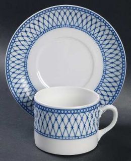 Vista Alegre Balustrade Blue Flat Cup & Saucer Set, Fine China Dinnerware   Blue