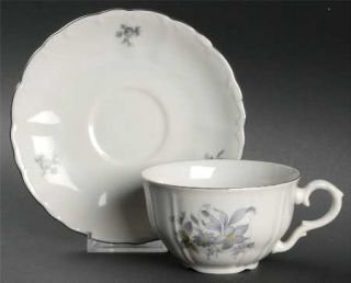 Bohemia Ceramic Wild Flower (Platinum Trim) Flat Cup & Saucer Set, Fine China Di