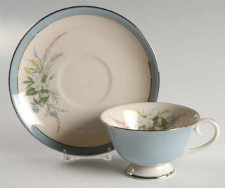 Flintridge True Love Strata Blue (Rim) Footed Cup & Saucer Set, Fine China Dinne