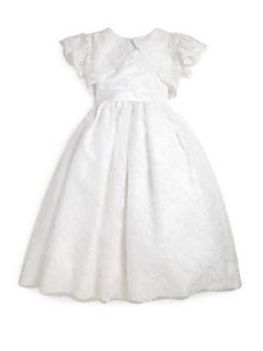Joan Calabrese Little Girls Two Piece Lace Dress & Cropped Bolero Set   White