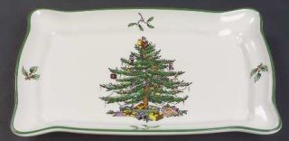 Spode Christmas Tree Green Trim Canape Tray, Fine China Dinnerware   Newer Backs