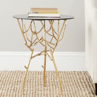 Safavieh Treasures Tara Gold/ Black Top Accent Table (Gold and black topMaterials: Iron and glassDimensions: 22.5 inches high x 18 inches wide x 18 inches deepThis product will ship to you in 1 box.Assembly Required )