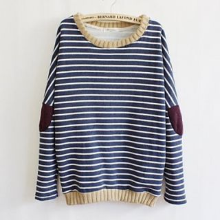Womens Round Neck Stripe Casual Long Sleeve Sweater