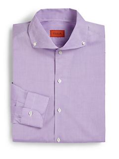 ISAIA Solid Riva Cotton Dress Shirt   Purple