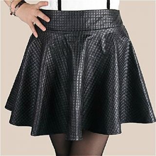Womens Plaid PU Pleated Mini Skirt