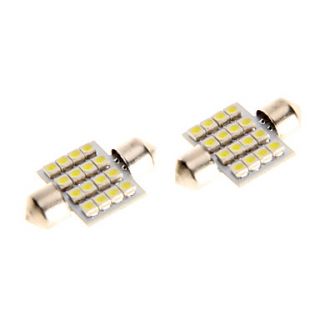 31mm 16 LED SMD Festoon Dome Light Reading Bulbs Pathway Light White blue for Motorcycle 2PCS