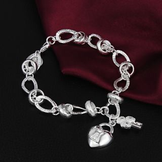 High Quality Sweet Silver Silver Plated Heart And Key Charm Bracelets