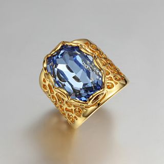 High Quality Vintage Gold Plated Blue Cubic Zirconia Oval Pierced Womens Ring