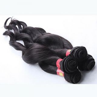 4A 18 Inch Natural Black Loose Wave Curly Chinese Virgin Hair Weave Bundles 62G/Piece (2.10OZ/Piece)