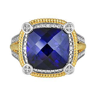 Closeout Two Tone Lab Created Blue Sapphire & Diamond Accent Ring, Two Tone,
