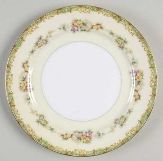 Meito Princess Salad Plate, Fine China Dinnerware   Green Border, Yellowscrolls,