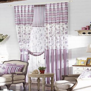 (One Pair) Fresh Country Style Floral Blossoms Striola Energy Saving Curtain