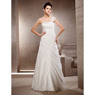 A line One Shoulder Floor length Chiffon And Lace Wedding Dress