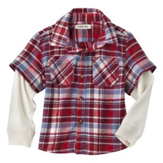 Cherokee Infant Toddler Boys 2 Fer Button Down Flannel Shirt   Maroon 4T