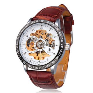 Minotaur   Mens Mechanical Hollow White Dial Brown PU Band Wrist Watch