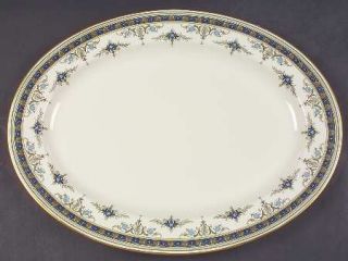 Minton Grasmere Blue 16 Oval Serving Platter, Fine China Dinnerware   Blue Flow