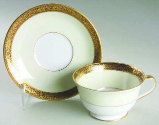 Noritake Goldkin (No #) Footed Cup & Saucer Set, Fine China Dinnerware   Gold/Bl