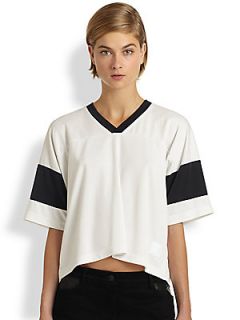 T by Alexander Wang Jersey Football Tee   White