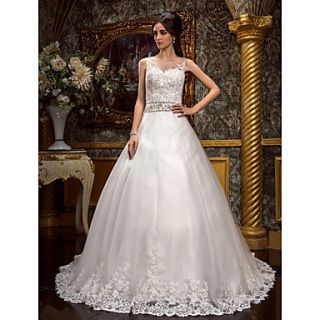 Free Custom measurements! A line Princess Jewel Court Train Tulle Wedding Dress (612395)