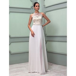 Sheath/Column High Neck Floor length Chiffon And Lace Wedding Dress (699420)
