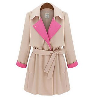 Womens Contrast Color Belted Trench Coat