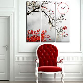 Modern Style Leaf Wall Clock in Canvas 3pcs