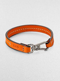 Tods Marina Topstitched Leather Bracelet   Orange