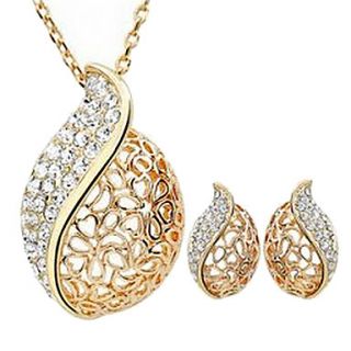 Charming Alloy Gold Plated With Clear Rhinestone Jewelry Set(Including Necklace,Earrings)(More Colors)