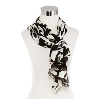 Floral Print Scarf, White, Womens