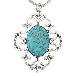 Vintage Metal Blue Turquoise Pendant Necklace