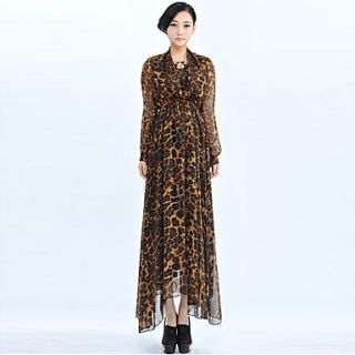 Color Party Womens Twist Neck Chiffon Dress (Leopard)