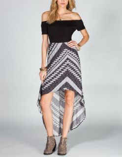 Off Shoulder Hi Low Dress Black Combo In Sizes X Small, X Large, Larg
