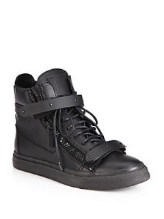 Giuseppe Zanotti Leather High Top Wedge Sneakers   Nero Black